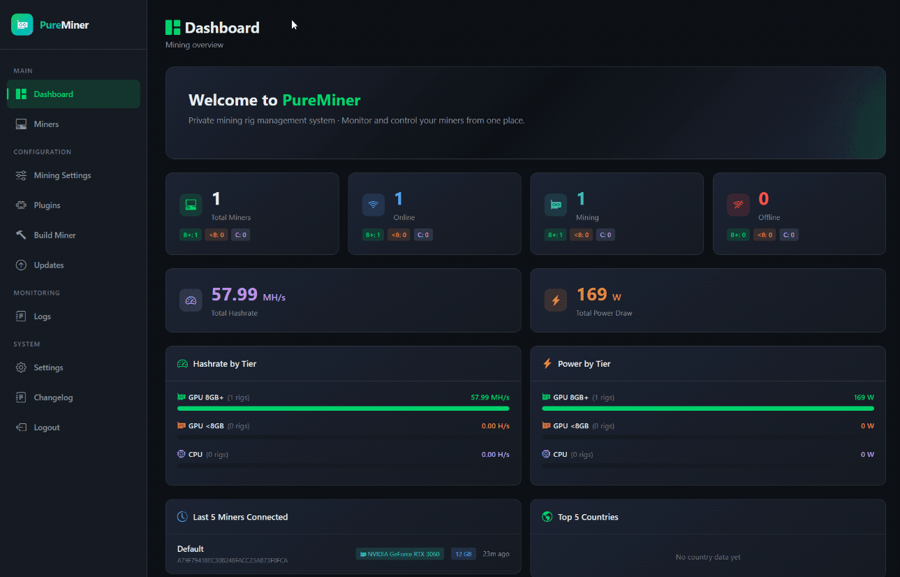 PureMiner Interface
